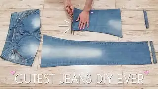 Upcycling Jeans Into a Cute New Piece - Beginners DIY - Old Jeans Thrift Flip and Transformation .