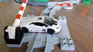 New video about Barrier - Lamborghini at the railway crossing - trucks for Kids - mirglory toys