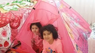 öykü ve hilal çadırın içinde ne yapıyorlar. Kids hiding in the tent