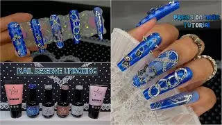 XL BLUE PUNK PRESS ONS TUTORIAL || NAIL RESERVE VEGAN GEL POLISH & POLYGEL UNBOXING ⛓️🦋