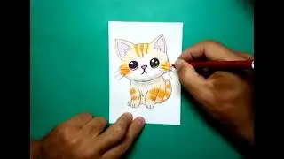 Drawing a sticker of sadness of a ginger kitten