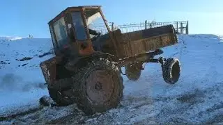 Буксует по снегу на Трактор т 16. Тюнинг Т-16