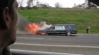 Hearse on Fire...Not everyday you see this!!!