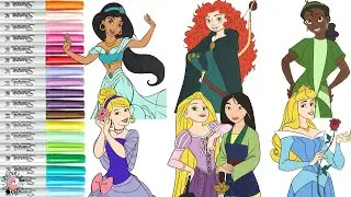 Disney Princess Coloring Book Compilation Merida Aurora Jasmine Tiana Mulan Cinderella Rapunzel