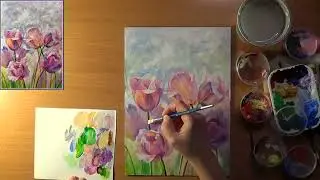 Как нарисовать тюльпаны. Весенние цветы- тюльпаны. Цветы для мамы. Акрил
