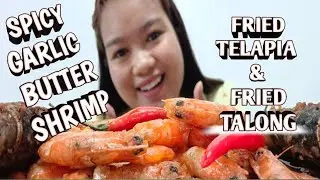 SPICY BUTTER GARLIC SHRIMP||FRIED TELAPI||FRIED TALONG MUKBANG