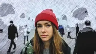 Девушка пишет портреты в метро