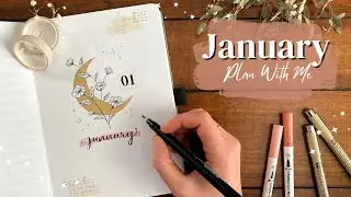 PLAN WITH ME!🌜January Bullet Journal Set Up | Floral Moon Theme💗