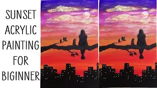 EASY acrylic painting for beginners step by step SUNSET | SIMPLE acrylic painting #7