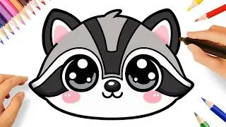 HOW TO DRAW A CUTE RACOON EASY 💗