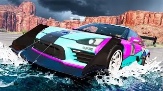 Escaping The FLOOD On The Craziest Flood Map I've Seen! - BeamNG Flood Mod