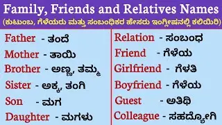 Family, friend and relation words names in English with kannada meaning❤️| English vocabulary #words