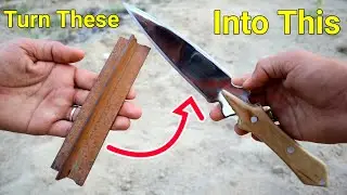Turning a rusty t Iron into a beautiful two blade knife