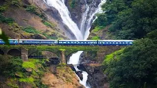 A beautiful view of doodhasagar waterfall , Goa from the train passing by.