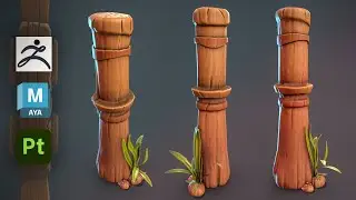 Stylized Wooden Column in Zbrush, Autodesk Maya 2023, and Substance Painter
