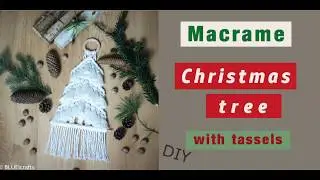Macrame Christmas tree with tassels wall hanging - DIY tutorial - EN / PL