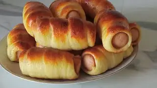 Сосиски в тесте . Воздушное мягкое тесто .