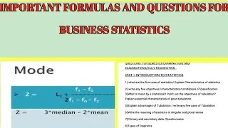 Important formulas and questions for business statistics