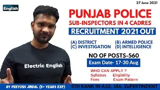 Punjab Police SI Recruitment 2021✅ || Total Posts- 460 Posts || Syllabus, Exam Date & Eligibility