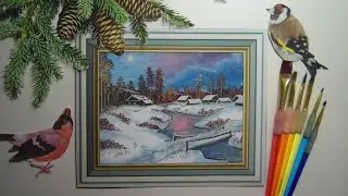 #artist Простой пейзаж (рисуем гуашью) Зимняя деревня (2021)