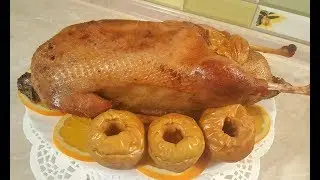 Goose in the oven with apples and oranges. For New Year or Christmas!