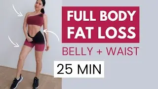 FAT BURNING full body standing, lose belly fat, get small waist, 25 min cardio HIIT, no jumping