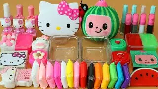 Mixing”Kitty VS Cocomellon” Makeup,parts,glitter Into Slime!Satisfying Slime Video!★ASMR★
