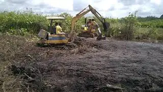 Digging Stream With Two Excavators Building a Dam | Two Excavators Working