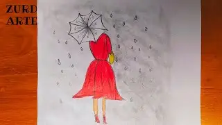 ✍Tutoriales de dibujo a lapiz / 👩🏻‍🦰Como dibujar una MUJER con paraguas bajo la lluvia