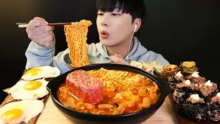 I'll eat really QUIETLY today🤫 Spicy pork stew Instant noodles Spam | Mukbang | Real sound | asmr
