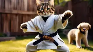 Karate Cat vs. Funny Dog: The Ultimate Showdown! #cat #cartoon #pets #shorts #kids #kidslearning