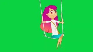 swinging girl animated cartoon green screen video for youtubers copyright free to use