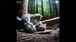 Trail Cam Catches Kittens Play Fighting #kitten #trailcam #cat