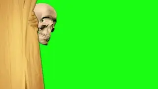 Green Screen Skeleton peering out from  opening curtain
