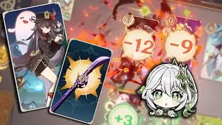 Hu Tao Destroying Fatui Pyro Agent in Genshin Impact TCG