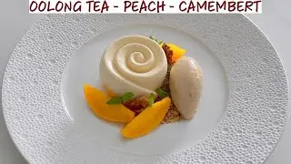 Oolong Tea Ice Cream, Poached Peaches & Camembert Cheese Panna Cotta - Fine Dining Dessert Recipe
