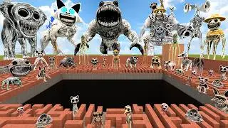 ALL ZOONOMALY MONSTERS ANIMALS TEAM RAGDOLL CHALLENGE DEEP PIT BIG MAZE in Garry's Mod