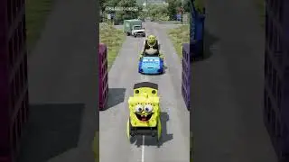 Funny Cars & Motorcycles Crossing Giant Trap of 2 Big Spikec Bollards in BeamNG.drive