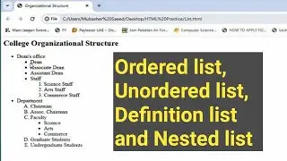 List in html | Types of list in html | Order list | Unordered list | Definition list | Nested list