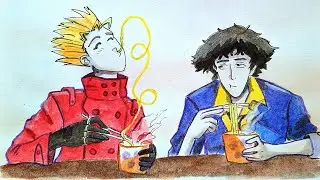 Vash the Stampede and Spike Spiegel (inktober drawing request)