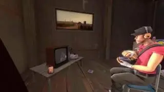 Spy sneaks up on Scout (Team Fortress 2)