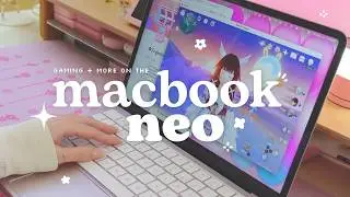 🦩 trying to game and be productive on the blush macbook neo | ft. steam games, genshin + more ✿