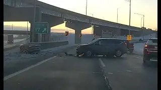 Car Crashes into Dividing Highway Barrier - January 2024