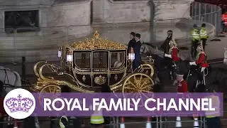 Coronation Rehearsals: Diamond Jubilee Coach Departs Buckingham Palace with Military