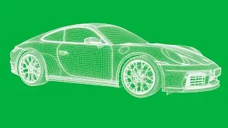 Green Screen | Porsche 911 Car Wireframe rotating and Zoom In