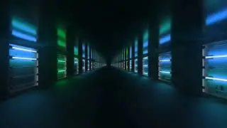 Corridor Tunnel Sci-fi LED Blue Green Neon Lights Background - 1 Hour