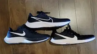 Nike Pegasus 38, 37 and 36. Side by Side. On feet.