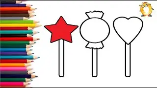 How to draw a candy. Coloring page/Drawing and painting for kids. Learn colors.