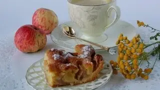 Нежный слоеный пирог с яблоками, корицей и сливочной заливкой)))