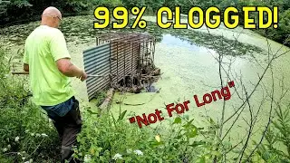I Unclog This SUPER Clogged Lake Drain Again.  Quick Visit!  #trash #rack #diy #satisfying